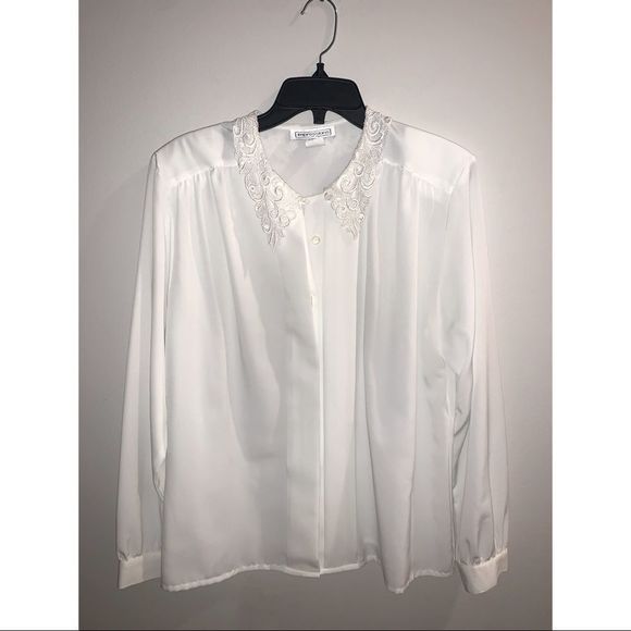 Vintage 60s impressions blouse lace crochet collar - Picture 1 of 9